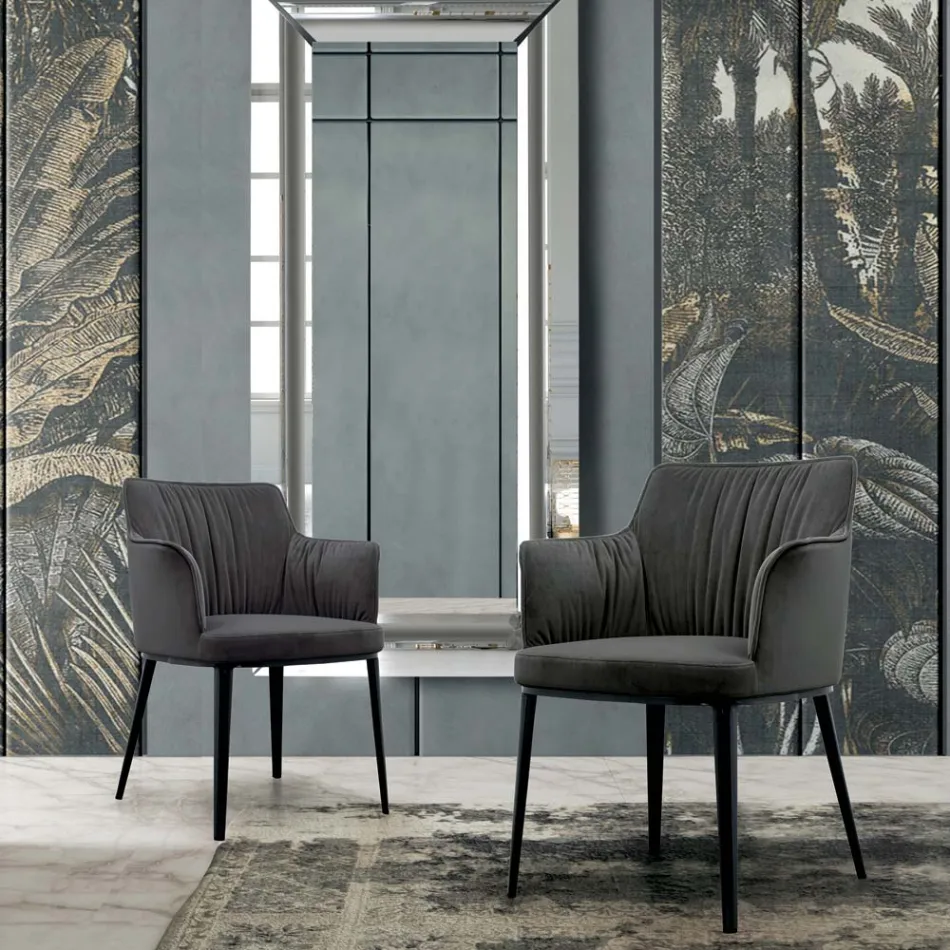 Ocelová židle se sametovým sedákem Made in Italy - Arisa Viadurini