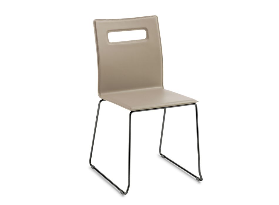 Židle z taupe kůže a sáňkových nohou Made in Italy - Pallina Viadurini