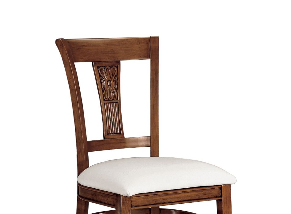 Židle z bílé ekokůže a patinovaného třešňového dřeva Made in Italy - Dolomit Viadurini