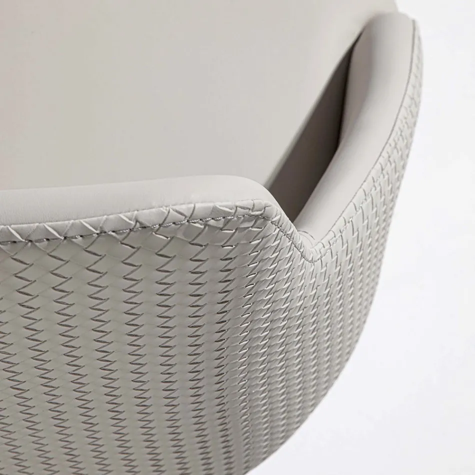 Židle z ekokože se zdobeným opěradlem a černou kovovou základnou, 2 kusy - Nima Viadurini