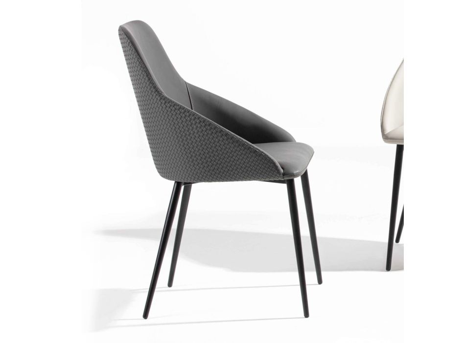 Židle z ekokože se zdobeným opěradlem a černou kovovou základnou, 2 kusy - Nima Viadurini