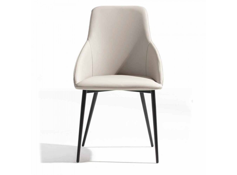 Židle z umělé kůže se zdobeným opěradlem a černou kovovou základnou, 2 kusy - Nima Viadurini