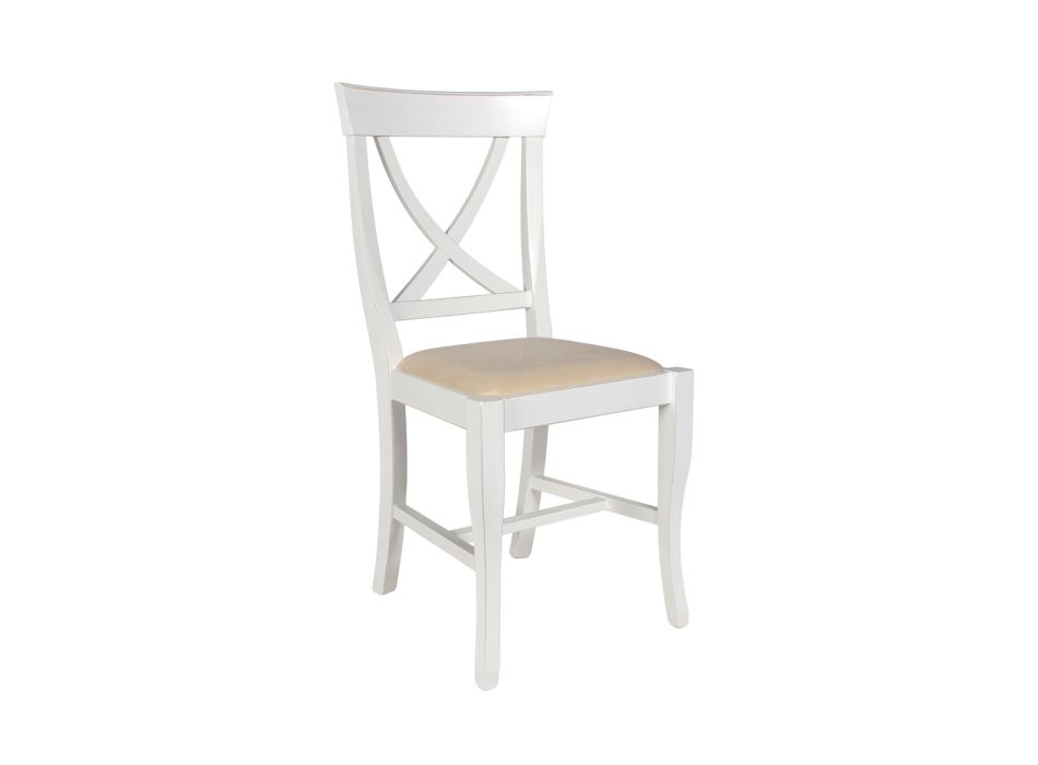 Židle z bílého leštěného dřeva a béžové tkaniny Juma Made in Italy - Diamante Viadurini