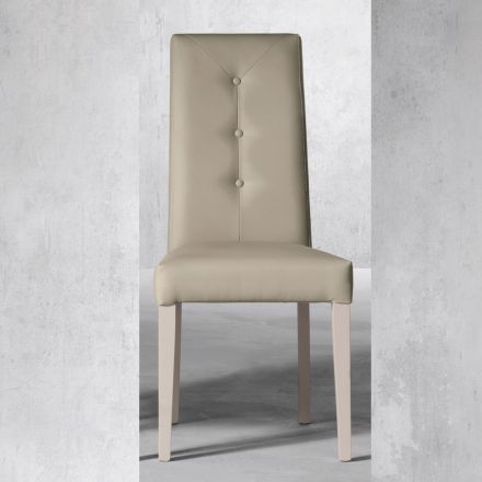 Dřevěná židle a sedák z ekokůže s italskými designovými knoflíky - Mircea Viadurini