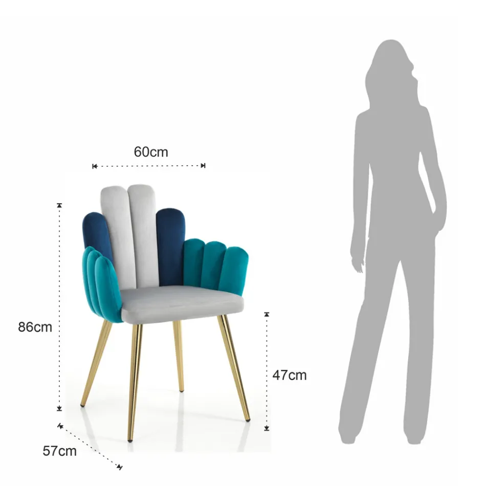 Židle z šedé, zelené a modré látky se sametovým efektem - meloun Viadurini