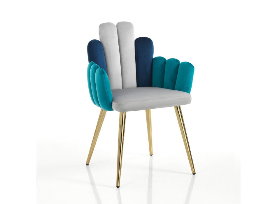 Židle z šedé, zelené a modré látky se sametovým efektem - meloun Viadurini
