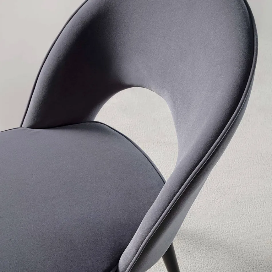 Sametová židle s černým kovem a saténovými mosaznými nohami, 4 kusy - Sibea Viadurini