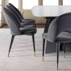 Sametová židle s černým kovem a saténovými mosaznými nohami, 4 kusy - Sibea Viadurini