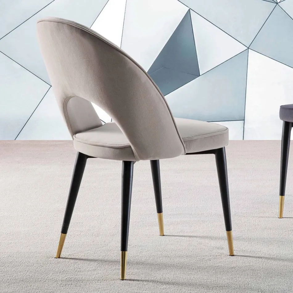 Sametová židle s černým kovem a saténovými mosaznými nohami, 4 kusy - Sibea Viadurini