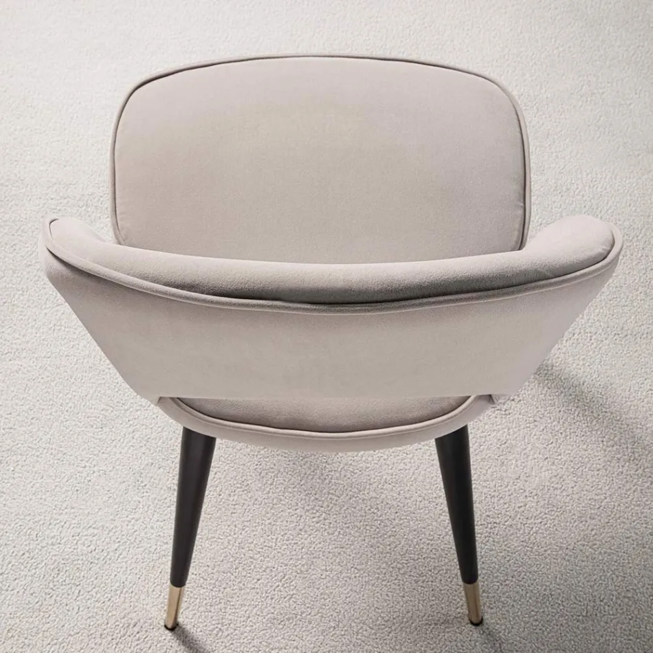 Sametová židle s černým kovem a saténovými mosaznými nohami, 4 kusy - Sibea Viadurini