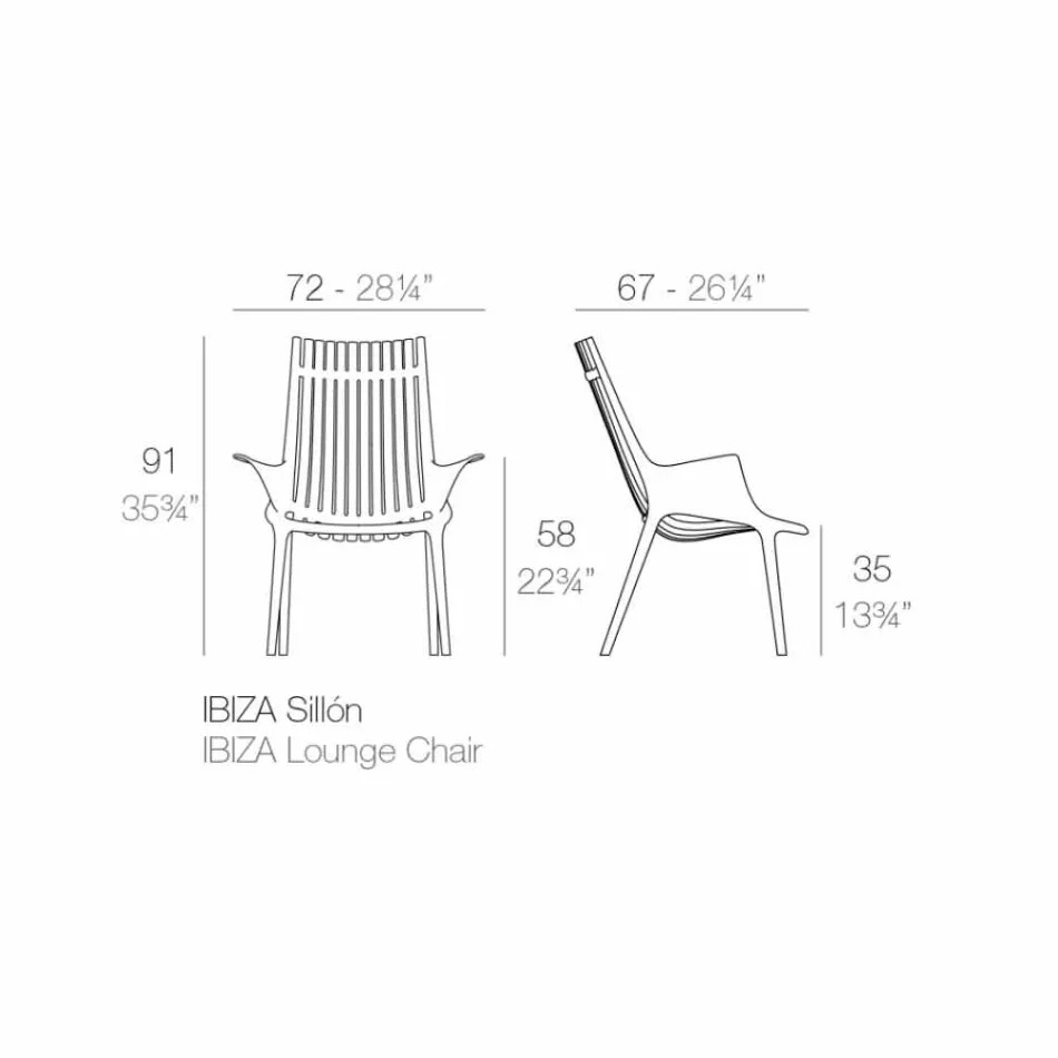 Lehátko s područkami pro venkovní použití v plastu, 4 kusy - Ibiza od společnosti Vondom Viadurini