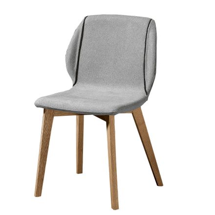 Moderní židle elegantního designu z látky s okrajem a dřevem - Scarat Viadurini
