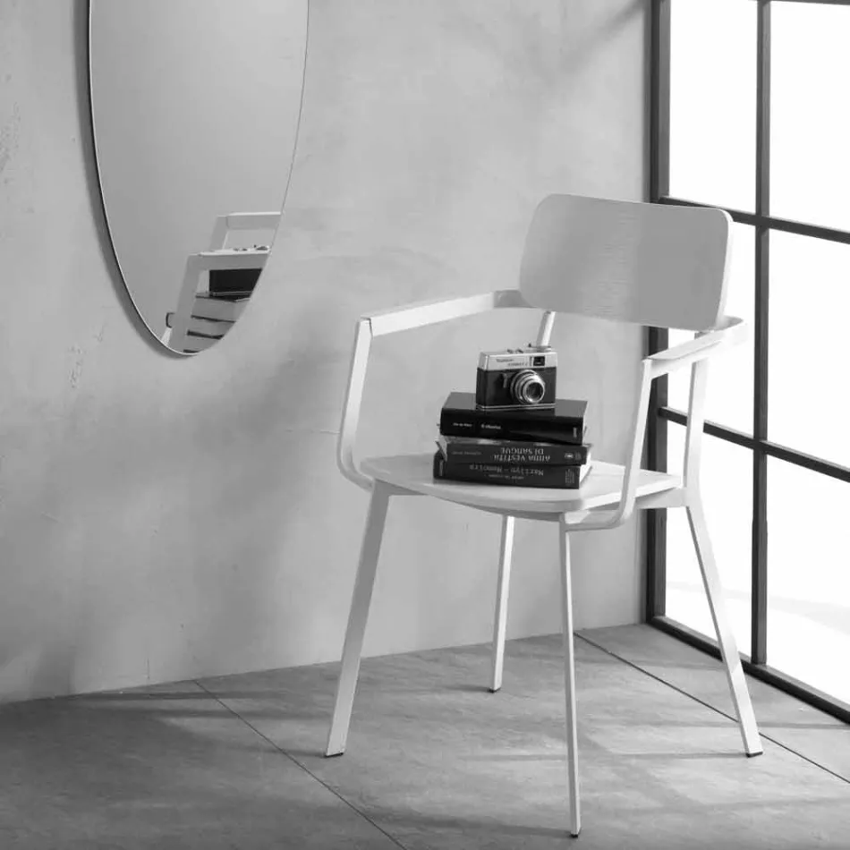 Moderní dřevěná židle s lakovanou kovovou strukturou, 4 kusy - Habibi Viadurini