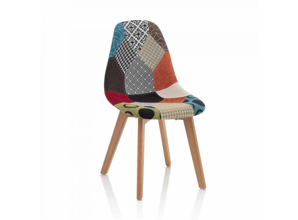 Moderní židle v patchworkové látce s dřevěnými nohami, 4 kusy - Selena Viadurini