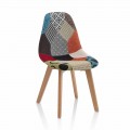 Moderní židle v patchworkové látce s dřevěnými nohami, 4 kusy - Selena