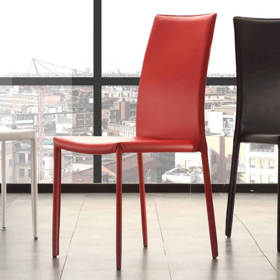 Židle do jídelny z kovu čalouněná koženkou, 4 kusy - Nadia Viadurini