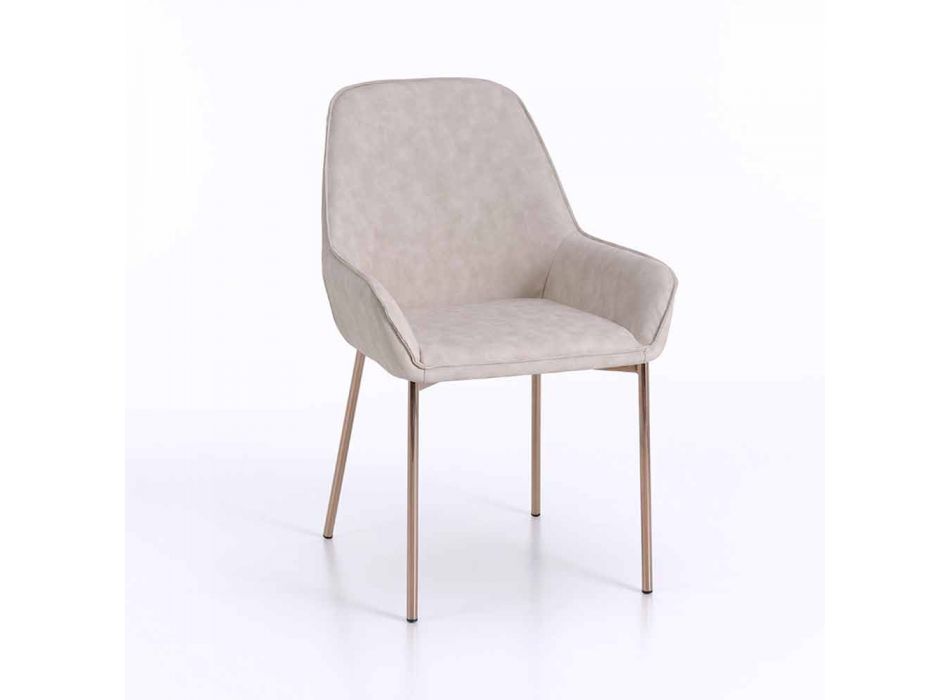 Jídelní židle z melanžové koženky a kovu, 4 kusy - Cracco Viadurini