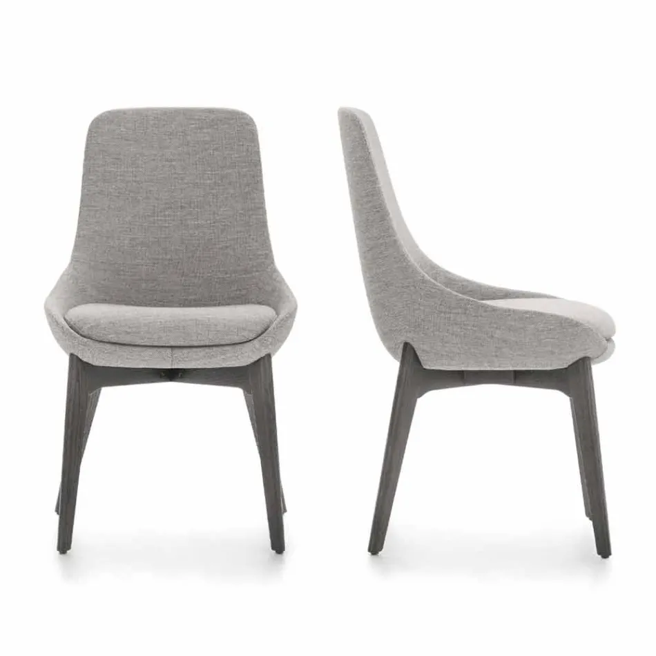 Látková jídelní židle s dřevěným podstavcem vyrobená v Itálii - kokos Viadurini