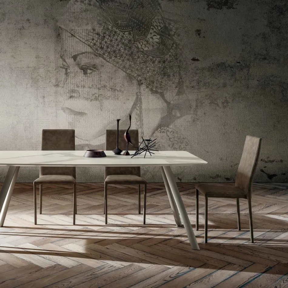 Jídelní židle čalouněná ekokůží Made in Italy, 2 kusy - Belgická Viadurini