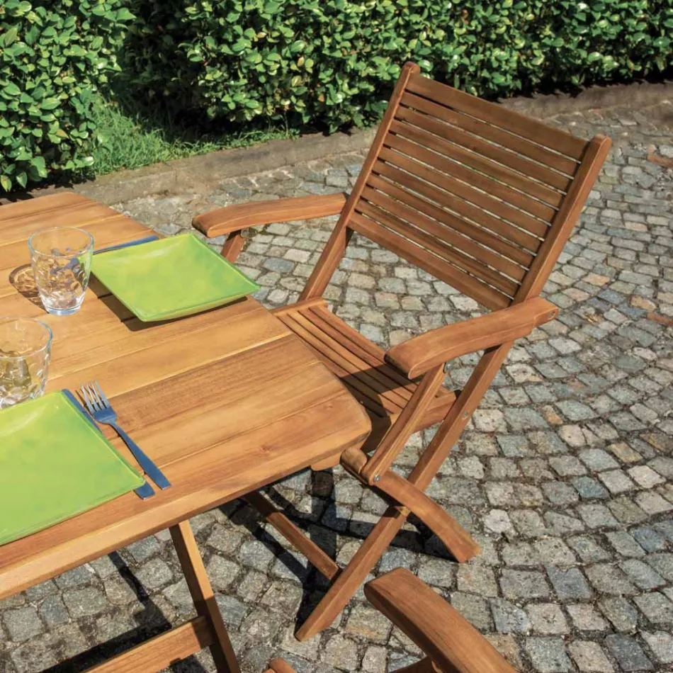 Skládací venkovní židle z akáciového dřeva s volitelnými područkami - Fontana Viadurini