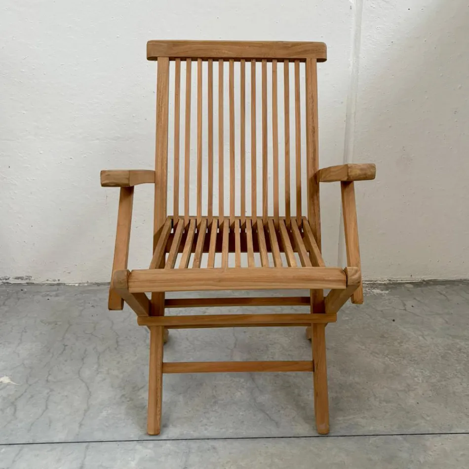 Skládací venkovní teaková židle s područkami – Yggdrasil Viadurini