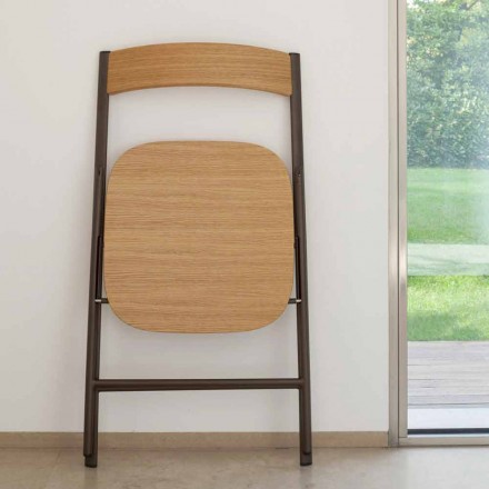 Skládací kovová židle a sedák a opěradlo z dubového dřeva 2 kusy - Roberta Viadurini