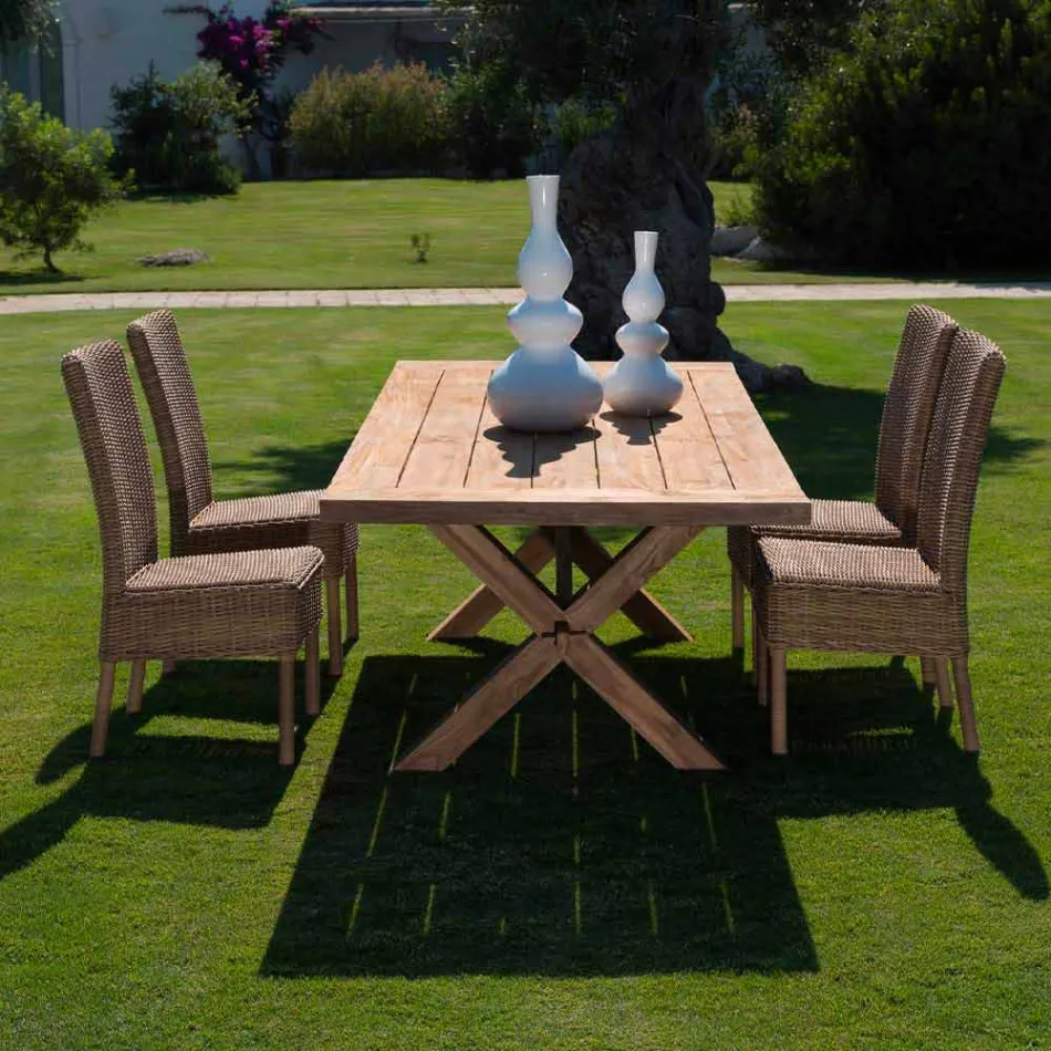 Venkovní jídelní židle z tkaného syntetického ratanu a látky, 2 kusy - Yves Viadurini