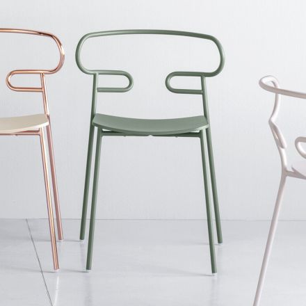 Precious stohovatelná židle z kovu a jasanu Made in Italy, 2 kusy - Trosa Viadurini