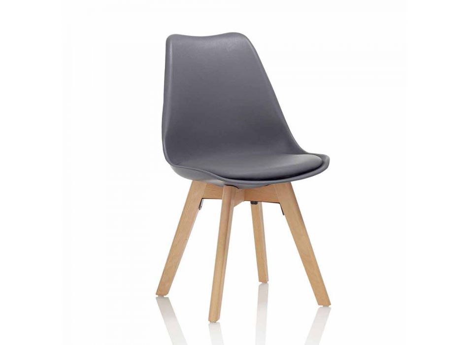 Jídelní židle z Pvc a dřeva s koženkovým sedákem, 4 kusy - odborné znalosti Viadurini