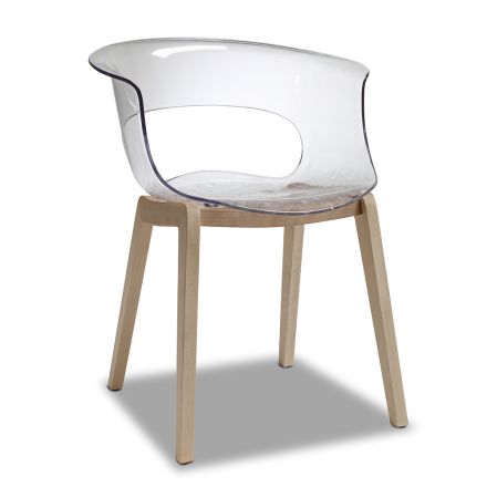 Židle do obývacího pokoje z polykarbonátu a dřeva Made in Italy 2 kusy – hnědá Viadurini