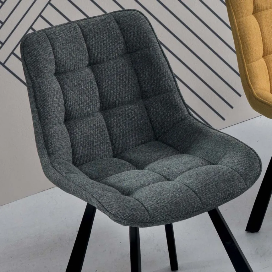 Židle do obývacího pokoje z látky čalouněná kostkovaným vzorem 4 kusy - Raggia Viadurini