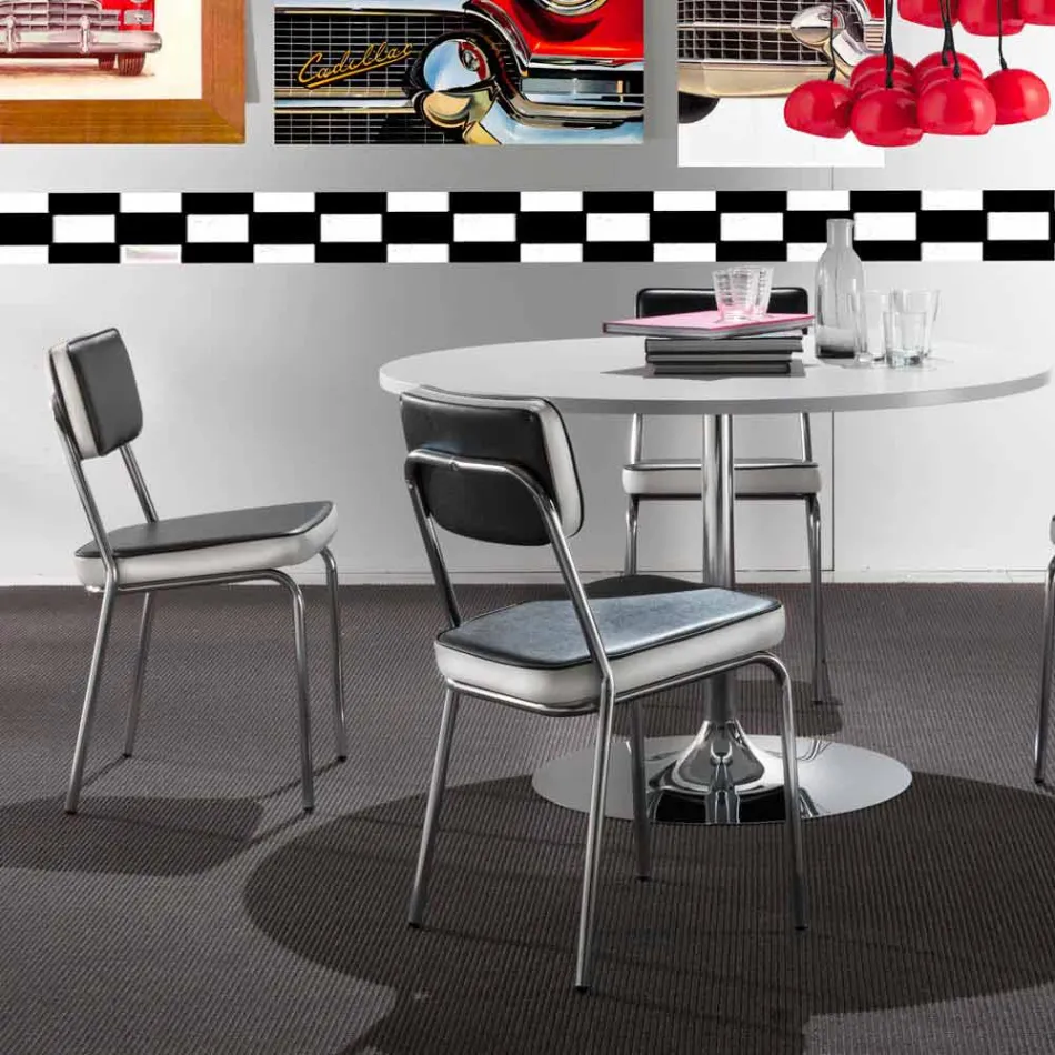 Židle ve stylu 50. let z umělé kůže s graffiti a bílým okrajem Unica Viadurini