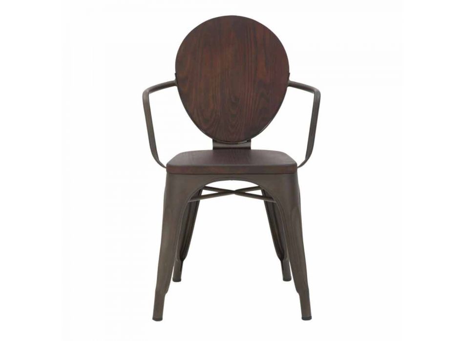 Průmyslová židle moderního designu ze železa a dřeva, 2 kusy - Delia Viadurini