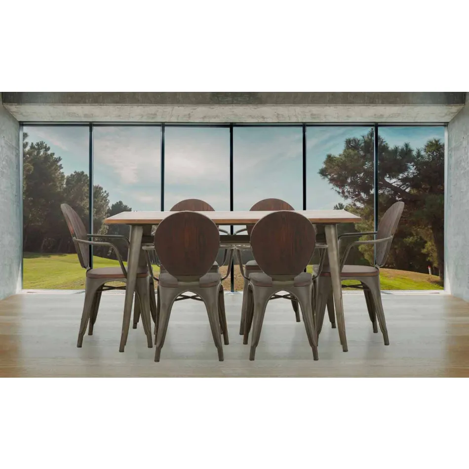 Průmyslová židle moderního designu ze železa a dřeva, 2 kusy - Delia Viadurini