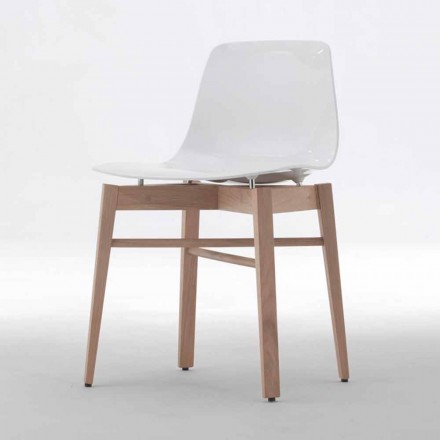 Moderní design 2 dílná dubová židle a bílé plastové židle - langustin Viadurini