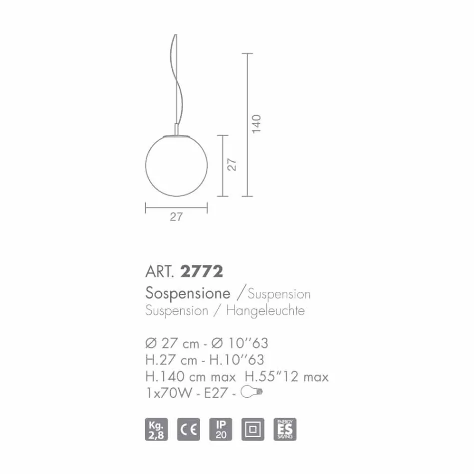 Selene Domino lustr foukané sklo ručně O27 H 27 / 140cm Viadurini