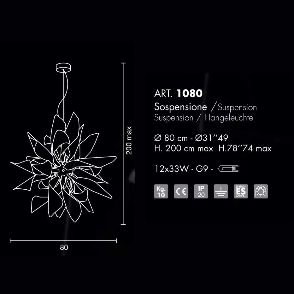 Selene Ginger lampda na kov suspenze vyrobené v Itálii O80 H200cm Viadurini