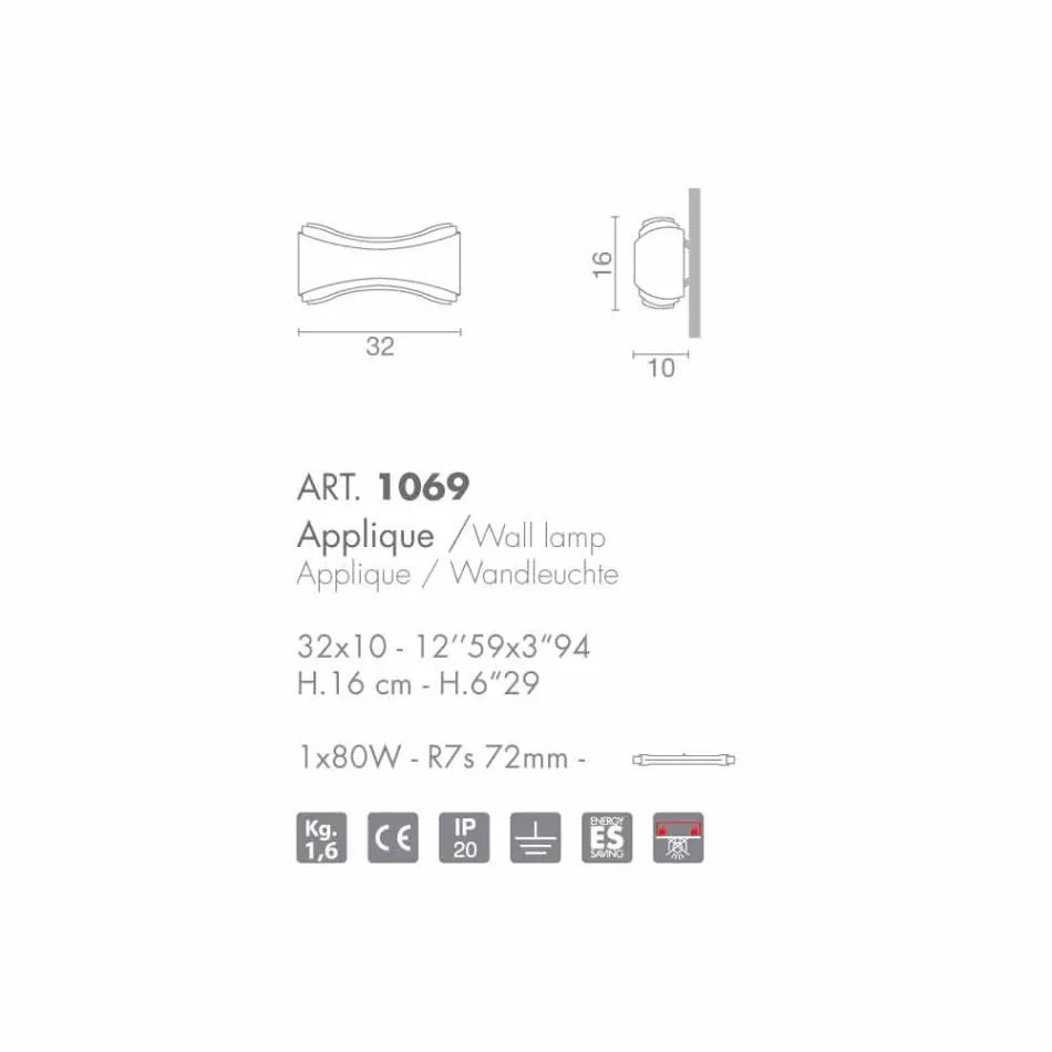 Selene Ionica nášivka 32x10 H16cm ocel a sklo vyrobené v Itálii Viadurini