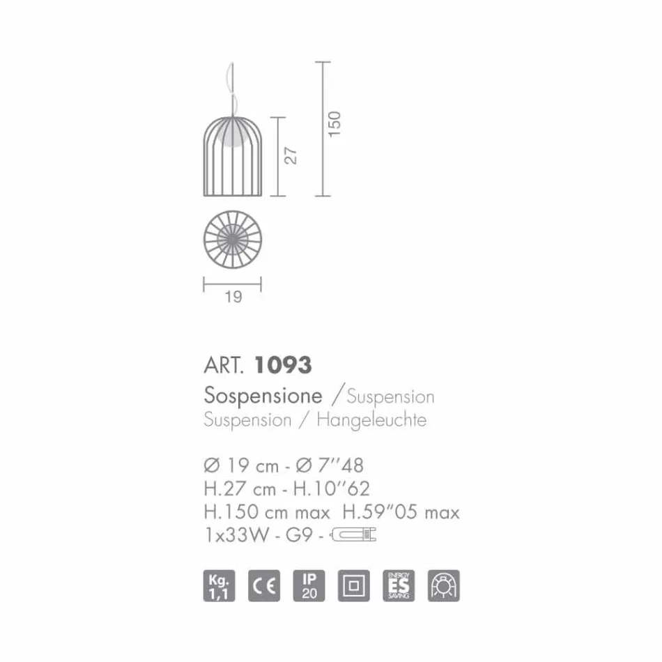 Selene Kluvì závěsná lampa foukané sklo Ø19 H 27 / 150cm Viadurini