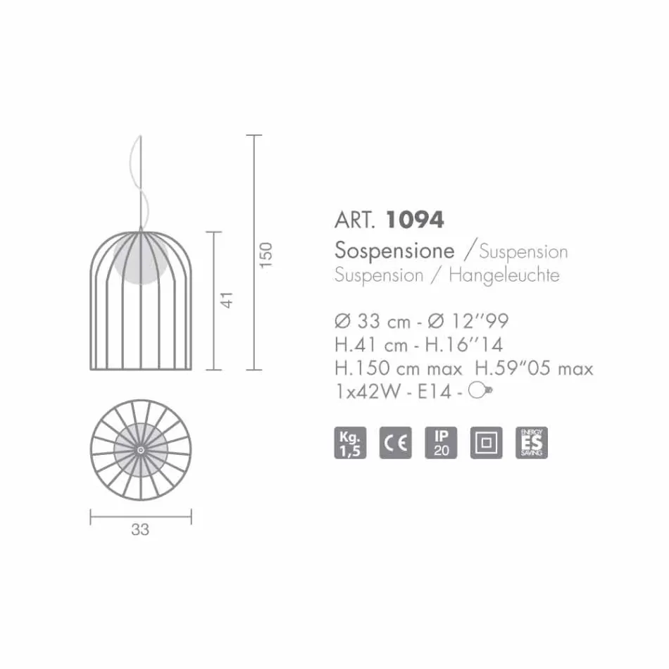 Selene Kluvì závěsná lampa foukané O33 H 41/150 cm sklo Viadurini