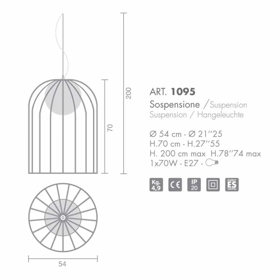 Selene Kluvì závěsná lampa foukané sklo Ø54 H 70 / 200cm Viadurini