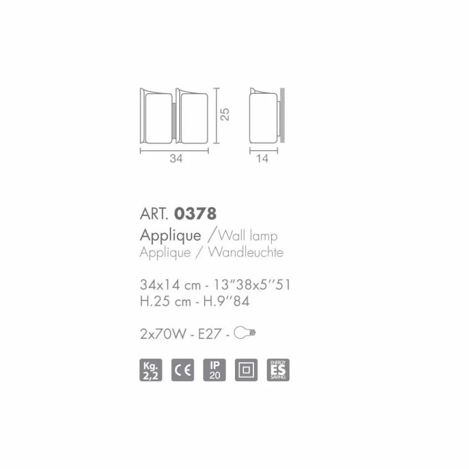 Selene Papiro nášivka saténové sklo 34x14 H25cm Made in Italy Viadurini