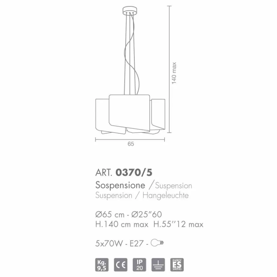 Selene Papiro bílé krystaly závěsná lampa Ø65 x H 140 cm Viadurini