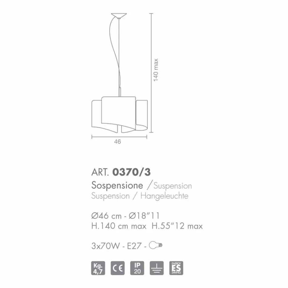 Selene Papiro závěsné svítidlo vyrobené v Itálii Ø46 x H 140 cm Viadurini