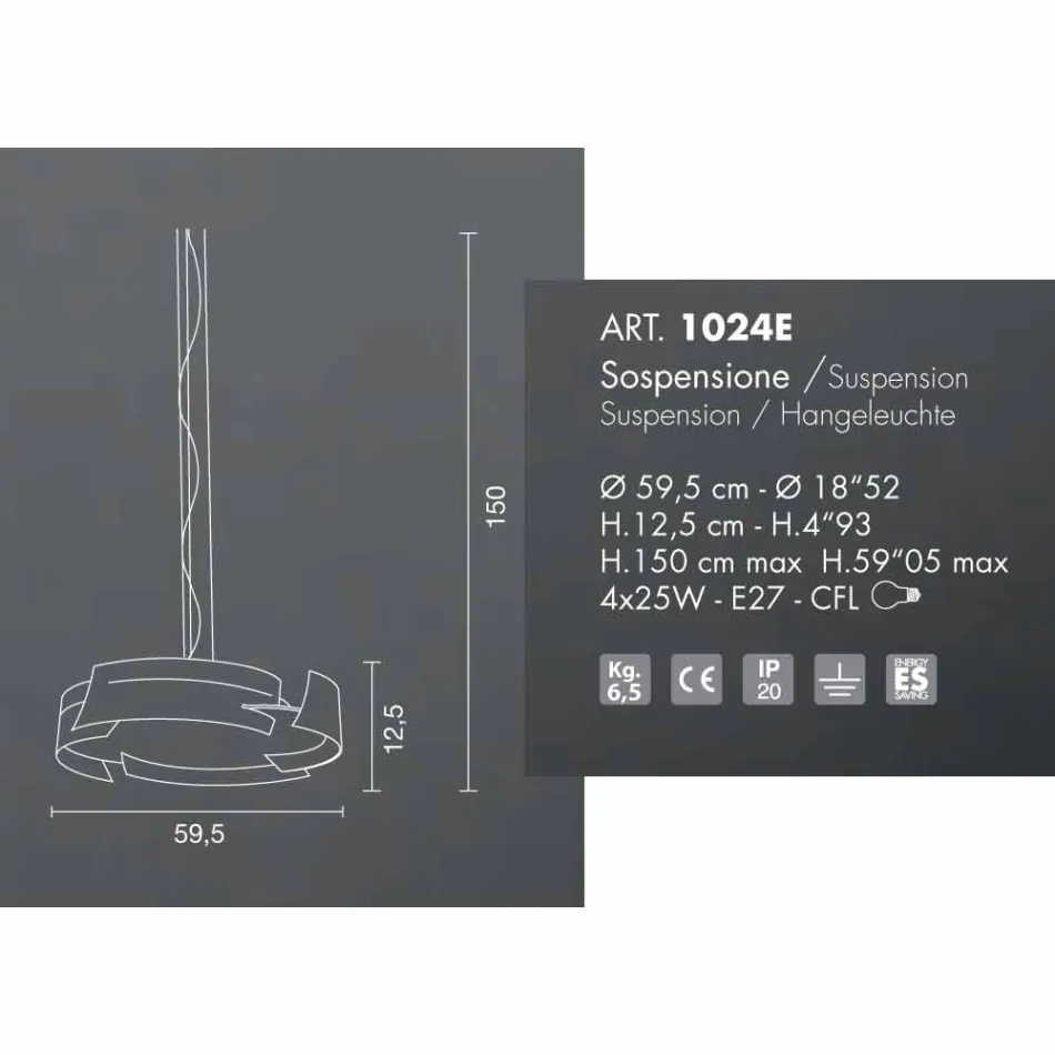 Selene Vultur závěsná lampa Ø59,5 H 12,5 / 150 cm vyrobeno v Itálii Viadurini