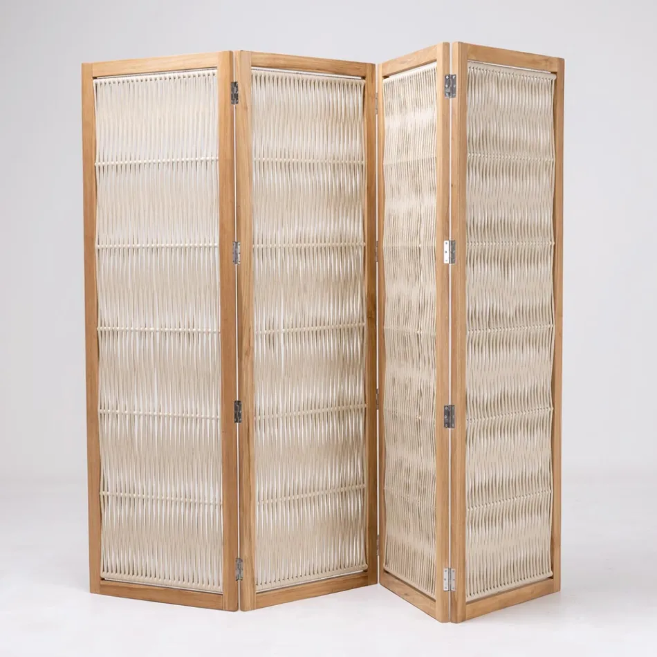 Venkovní přepážka v provedení teak, hliník a tkaní lan - Vision Viadurini