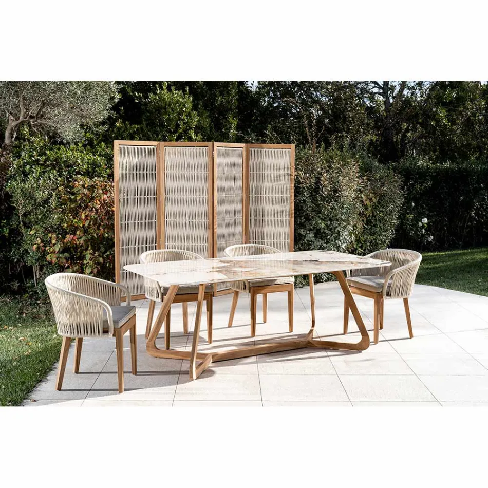 Venkovní přepážka v provedení teak, hliník a tkaní lan - Vision Viadurini