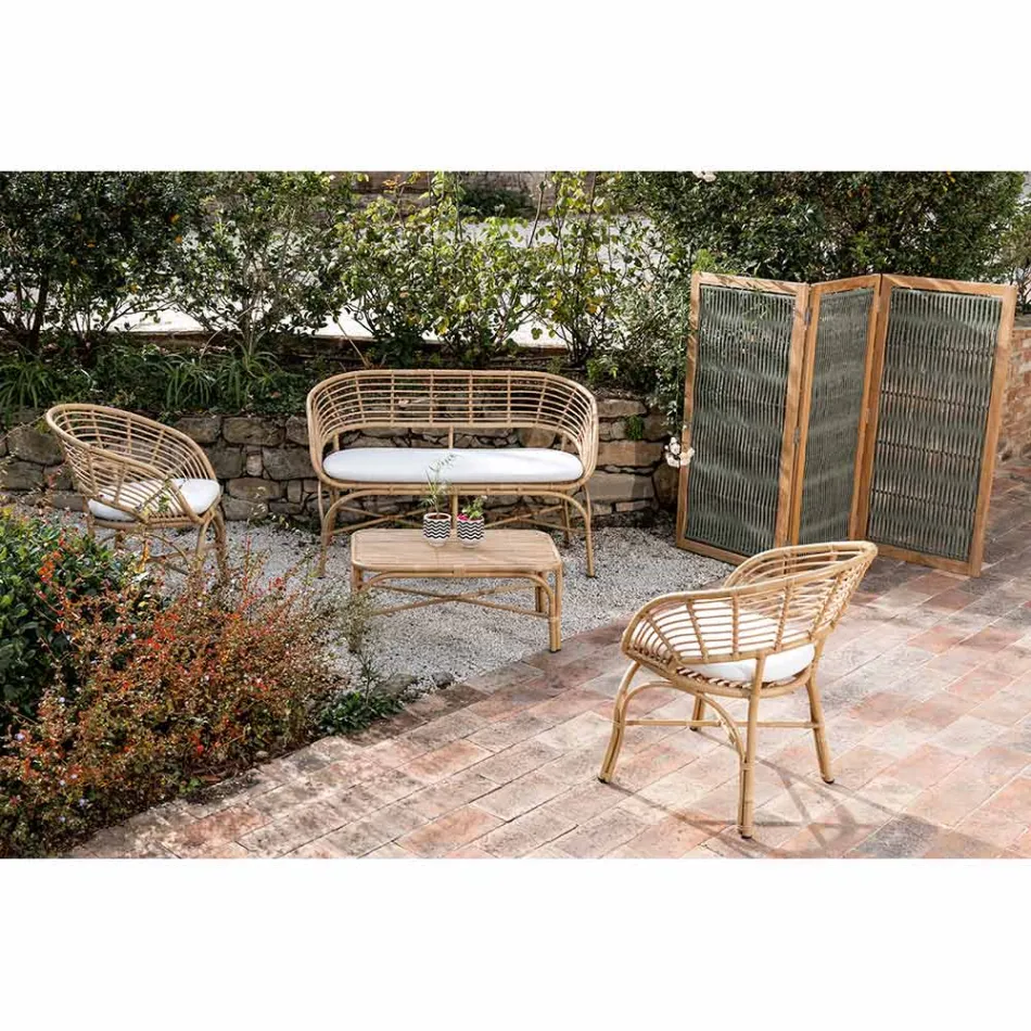 Venkovní přepážka v provedení teak, hliník a tkaní lan - Vision Viadurini