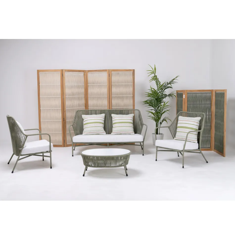 Venkovní přepážka v provedení teak, hliník a tkaní lan - Vision Viadurini