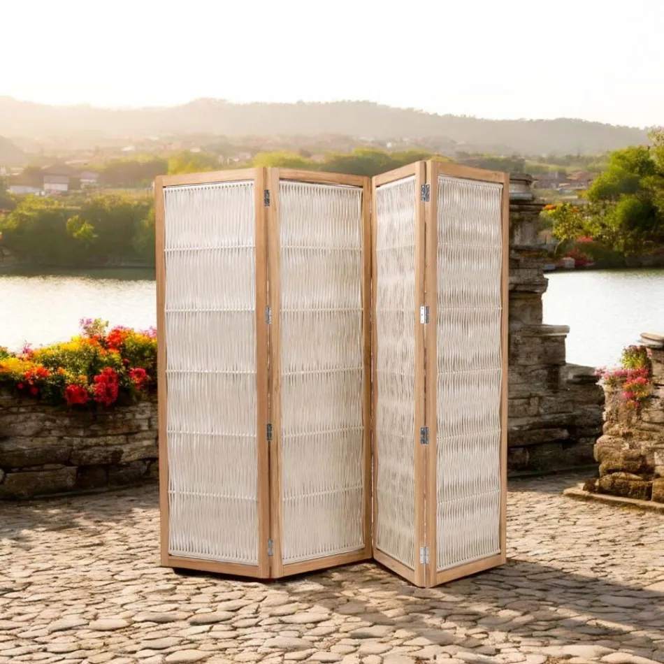 Venkovní přepážka v provedení teak, hliník a tkaní lan - Vision Viadurini